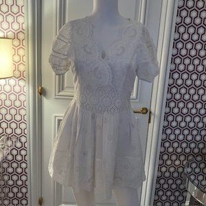 LoveShackFancy White Valente Puff Short Sleeve Eyelet Mini Dress Size 00